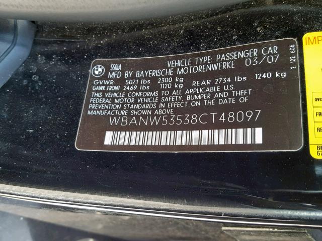 WBANW53538CT48097 - 2008 BMW 550 I BLACK photo 10