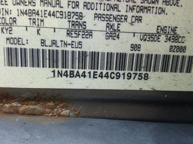 1N4BA41E44C919758 - 2004 NISSAN MAXIMA SE BEIGE photo 10