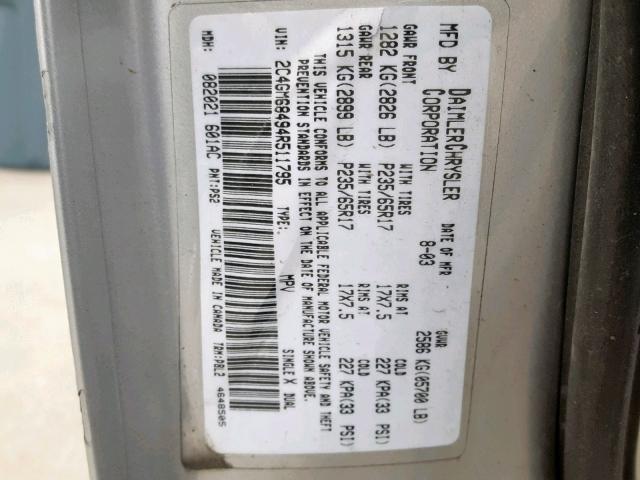 2C4GM68494R511795 - 2004 CHRYSLER PACIFICA SILVER photo 10