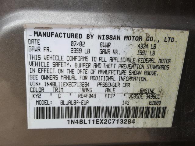 1N4BL11EX2C713284 - 2002 NISSAN ALTIMA SE GOLD photo 10