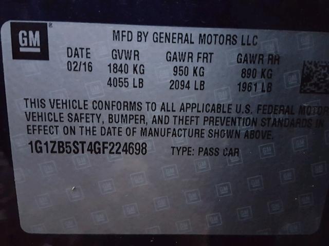 1G1ZB5ST4GF224698 - 2016 CHEVROLET MALIBU LS BLUE photo 10