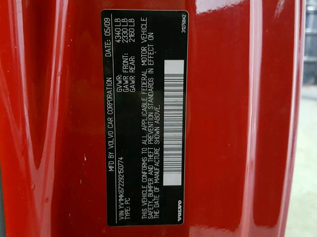 YV1MK672292150774 - 2009 VOLVO C30 T5 RED photo 10