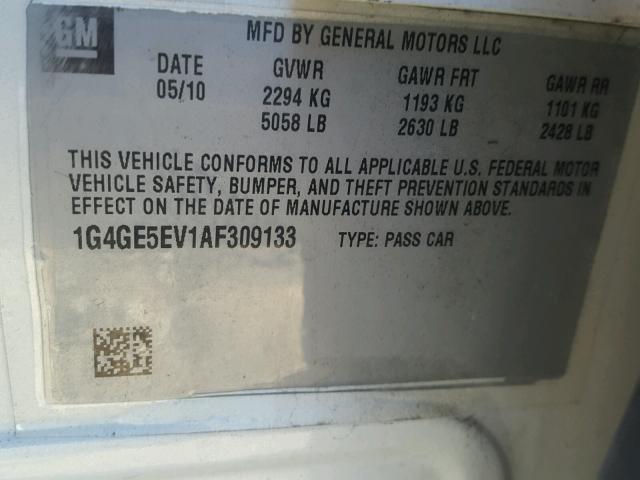 1G4GE5EV1AF309133 - 2010 BUICK LACROSSE C WHITE photo 10