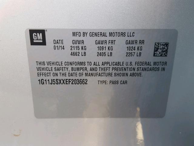 1G11J5SXXEF203662 - 2014 CHEVROLET MALIBU LTZ 银色 照片 10