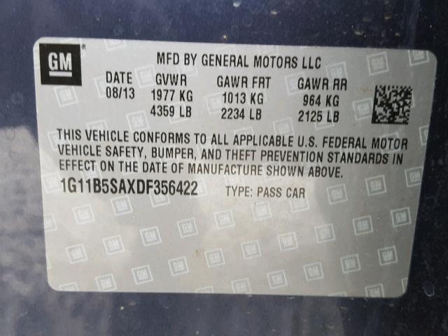 1G11B5SAXDF356422 - 2013 CHEVROLET MALIBU LS PURPLE photo 10