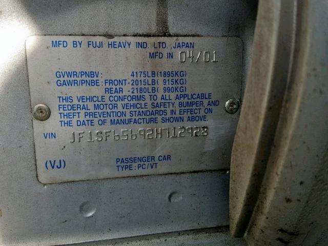 JF1SF65692H712928 - 2002 SUBARU FORESTER S 银色 照片 10