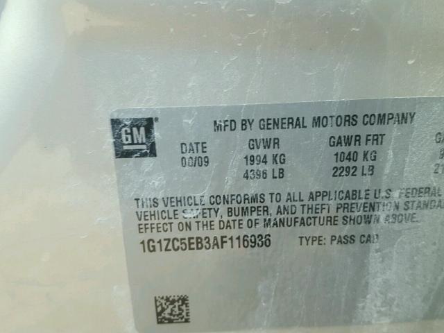 1G1ZC5EB3AF116936 - 2010 CHEVROLET MALIBU 1LT 金色 照片 10