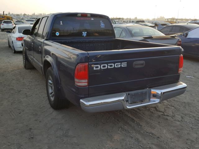 1B7HL48X52S723904 - 2002 DODGE DAKOTA QUA BLUE photo 3