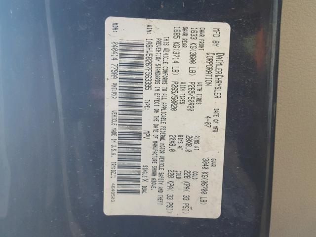 1A8HW58267F563395 - 2007 CHRYSLER ASPEN LIMI BLACK photo 10