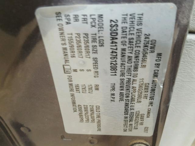 2S3DA417476120811 - 2007 SUZUKI XL7 LUXURY GRAY photo 10