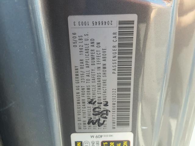WVWFV71K86W202322 - 2006 VOLKSWAGEN NEW GTI SILVER photo 10