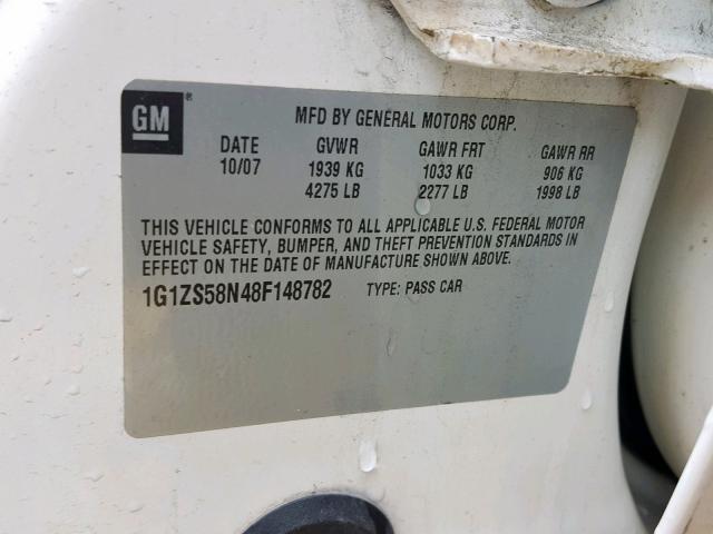 1G1ZS58N48F148782 - 2008 CHEVROLET MALIBU LS WHITE photo 10