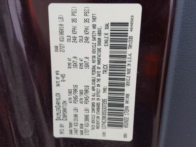 1D7HE28K85S337295 - 2005 DODGE DAKOTA QUA MAROON photo 10