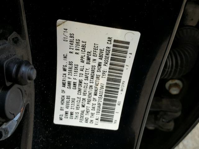 19UUA8F31EA007847 - 2014 ACURA TL SE BLACK photo 10