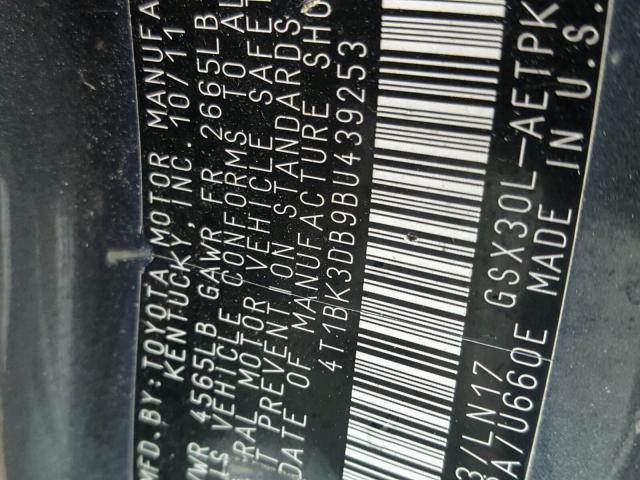 4T1BK3DB9BU439253 - 2011 TOYOTA AVALON BAS Boz foto 10