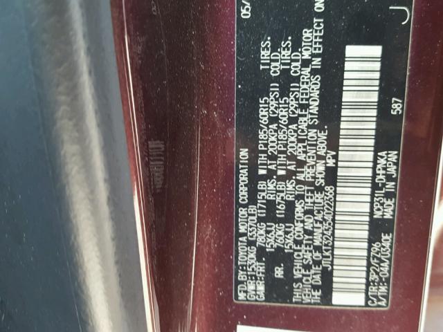 JTLKT324354022368 - 2005 TOYOTA SCION XB Марун фото 10