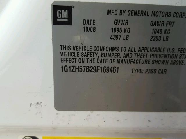 1G1ZH57B29F169461 - 2009 CHEVROLET MALIBU 1LT WHITE photo 10