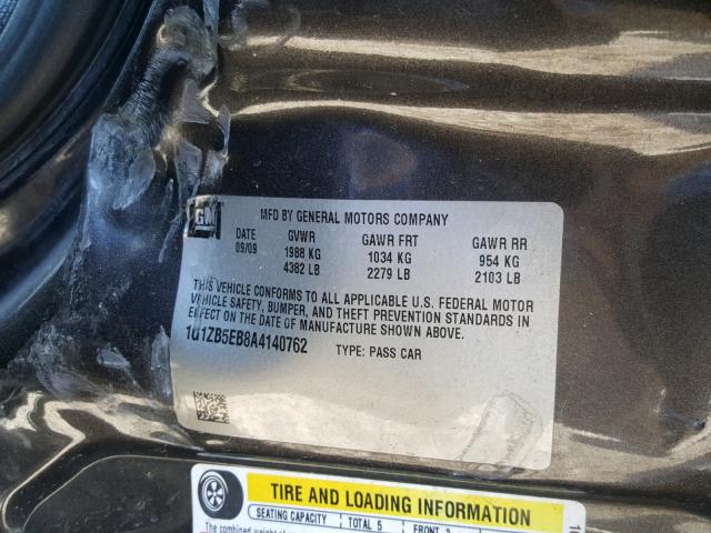 1G1ZB5EB8A4140762 - 2010 CHEVROLET MALIBU LS 灰色 照片 10