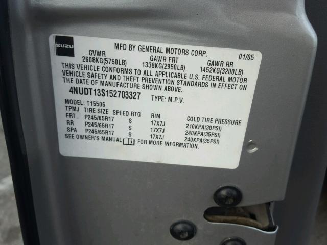 4NUDT13S152703327 - 2005 ISUZU ASCENDER S 银色 照片 10