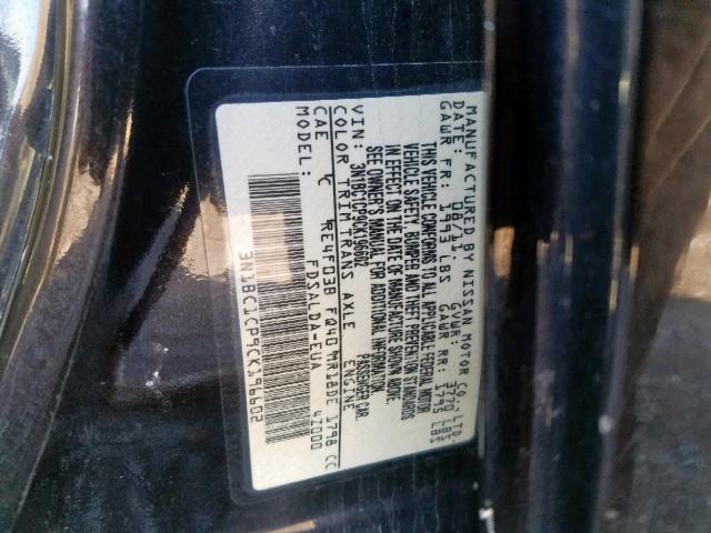 3N1BC1CP9CK196602 - 2012 NISSAN VERSA S BLACK photo 10