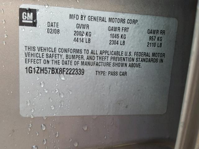 1G1ZH57BX8F222339 - 2008 CHEVROLET MALIBU 1LT 棕色 照片 10