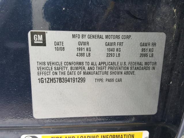 1G1ZH57B394191299 - 2009 CHEVROLET MALIBU 1LT BLUE photo 10