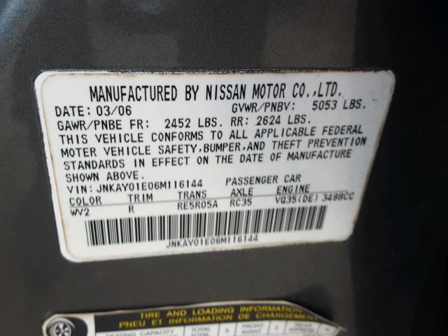 JNKAY01E06M116144 - 2006 INFINITI M35 BASE GRAY photo 10