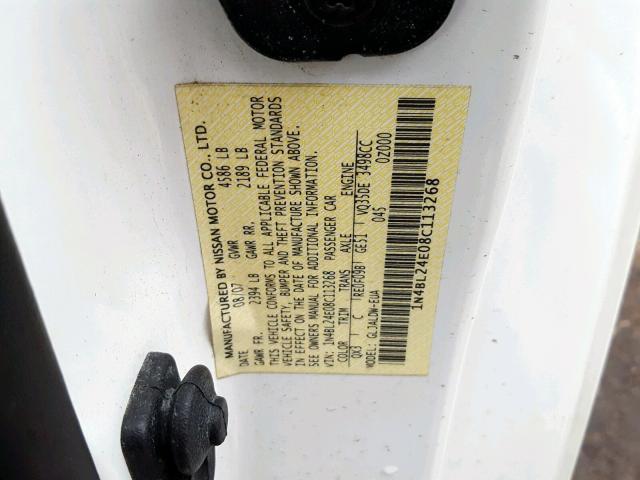 1N4BL24E08C113268 - 2008 NISSAN ALTIMA 3.5 WHITE photo 10