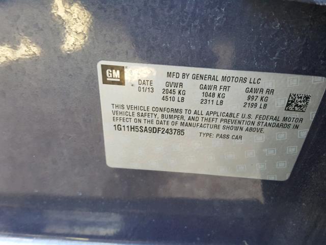 1G11H5SA9DF243785 - 2013 CHEVROLET MALIBU LTZ 蓝色 照片 10