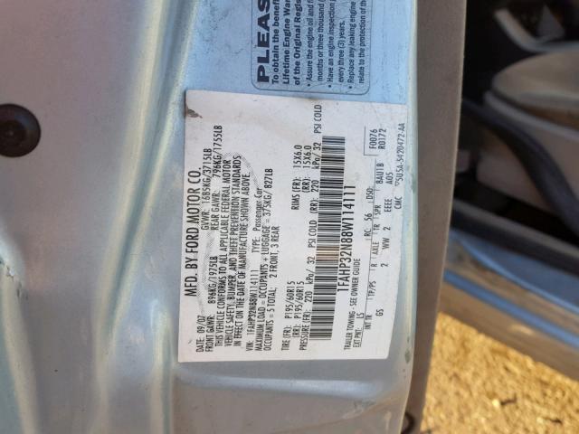 1FAHP32N88W114111 - 2008 FORD FOCUS S/SE BLUE photo 10