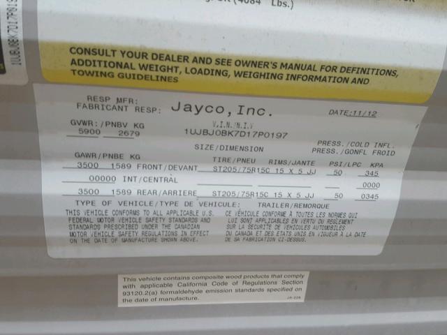 1UJBJ0BK7D17P0197 - 2013 JAYCO JAY FLIGHT  WHITE photo 10