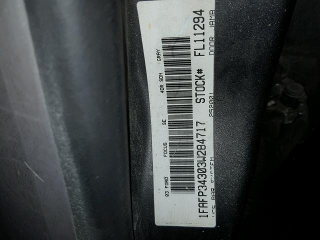 1FAFP34303W284717 - 2003 FORD FOCUS SE C GRAY photo 10