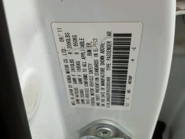 JH4CU2F65CC002496 - 2012 ACURA TSX TECH WHITE photo 10