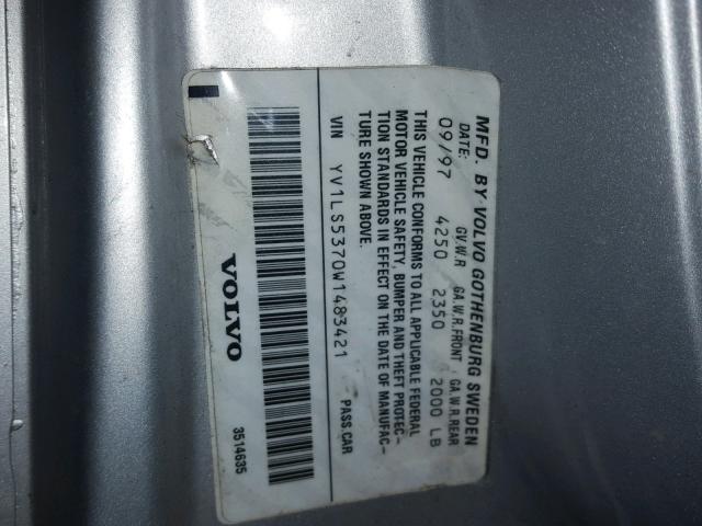 YV1LS5370W1483421 - 1998 VOLVO S70 T5 TUR SILVER photo 10