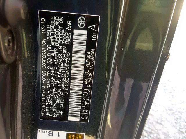 JTKDE3B75A0317345 - 2010 TOYOTA SCION TC ვერცხლისფერი ფოტო 10