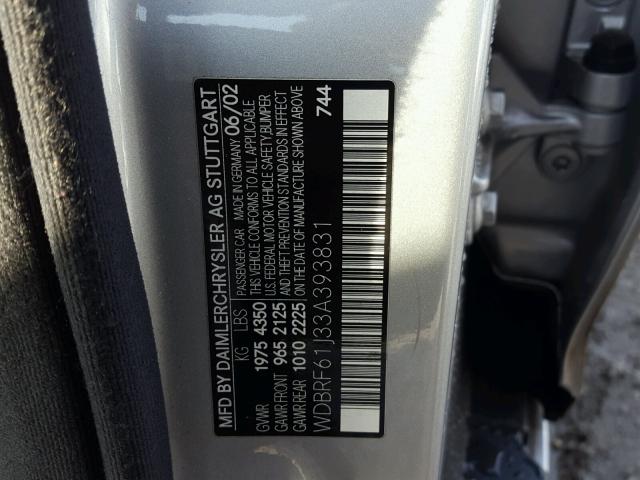 WDBRF61J33A393831 - 2003 MERCEDES-BENZ C 240 SILVER photo 10