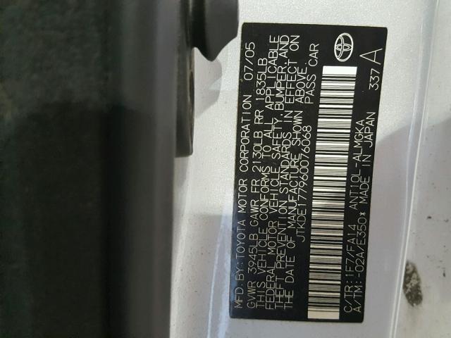 JTKDE177960076068 - 2006 TOYOTA SCION TC SILVER photo 10