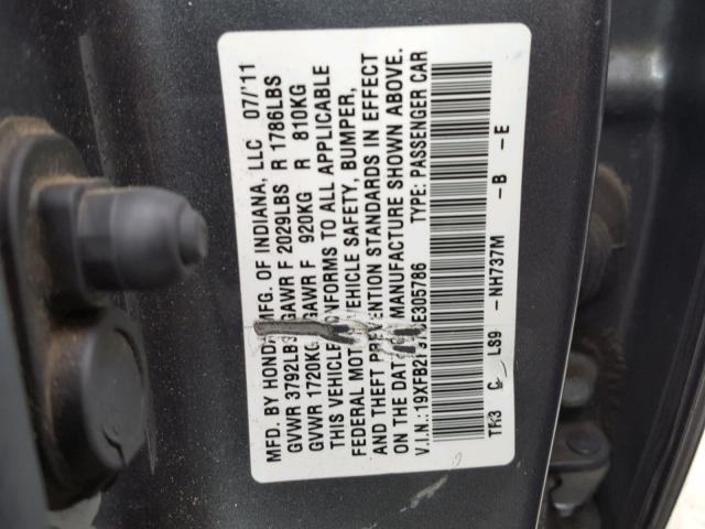 19XFB2F97CE305786 - 2012 HONDA CIVIC EXL GRAY photo 10