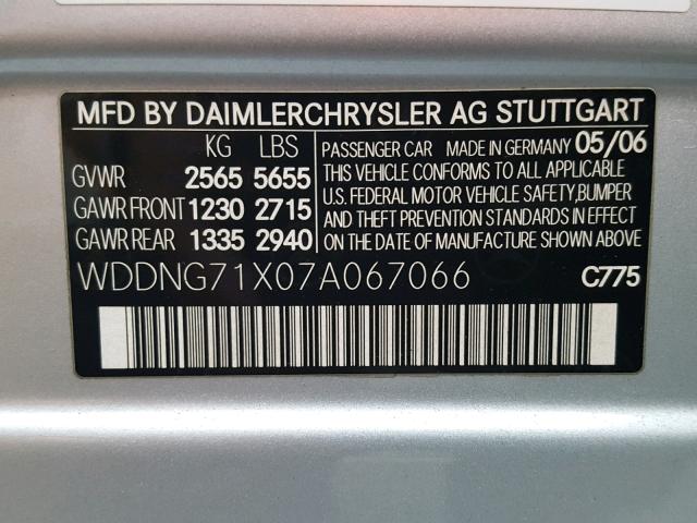 WDDNG71X07A067066 - 2007 MERCEDES-BENZ S 550 SILVER photo 10