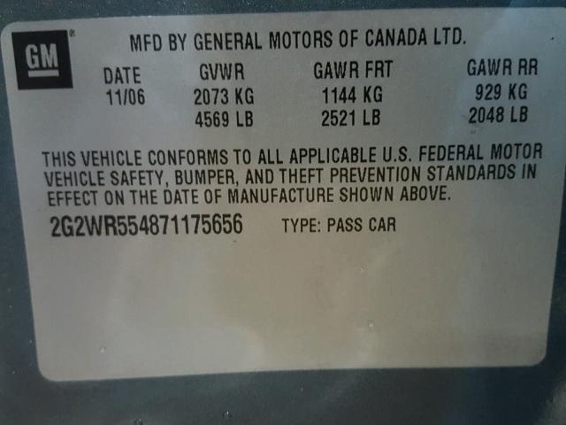 2G2WR554871175656 - 2007 PONTIAC GRAND PRIX TURQUOISE photo 10