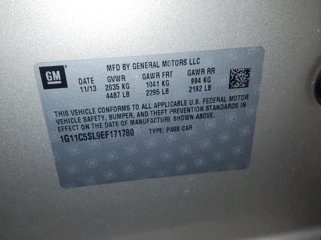 1G11C5SL9EF171780 - 2014 CHEVROLET MALIBU 1LT GOLD photo 10