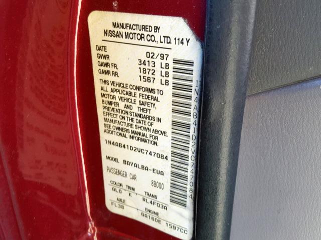 1N4AB41D2VC747084 - 1997 NISSAN SENTRA XE RED photo 10