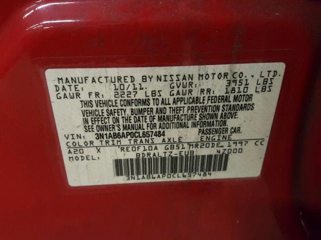 3N1AB6AP0CL657484 - 2012 NISSAN SENTRA 2.0 RED photo 10