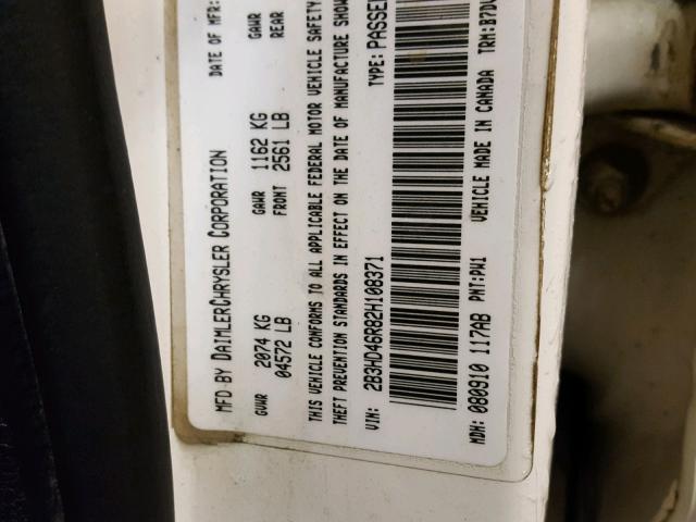 2B3HD46R82H108371 - 2002 DODGE INTREPID S WHITE photo 10