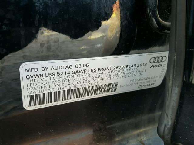 WAUDG74F05N105178 - 2005 AUDI A6 3.2 QUA BLACK photo 10