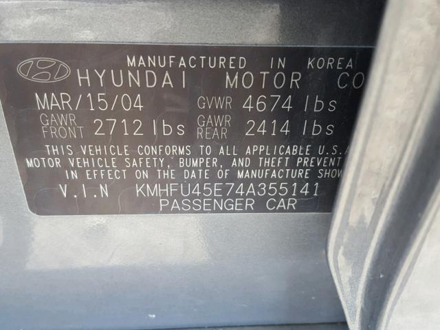 KMHFU45E74A355141 - 2004 HYUNDAI XG 350 GRAY photo 10