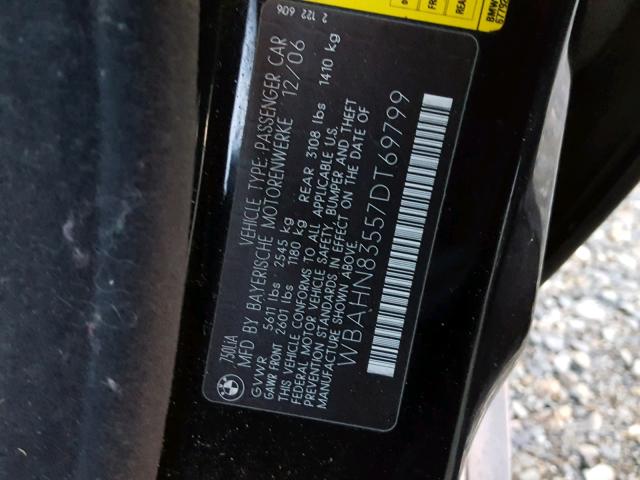 WBAHN83557DT69799 - 2007 BMW 750 BLACK photo 10