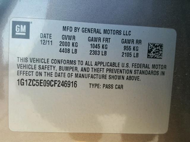 1G1ZC5E09CF246916 - 2012 CHEVROLET MALIBU 1LT BROWN photo 10