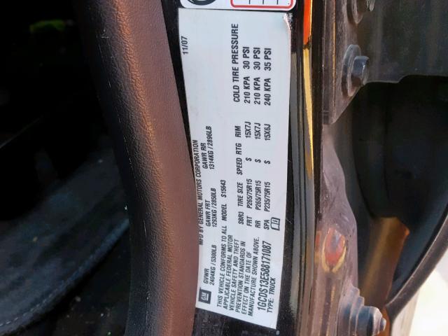 1GCDS13E588171087 - 2008 CHEVROLET COLORADO BLACK photo 10