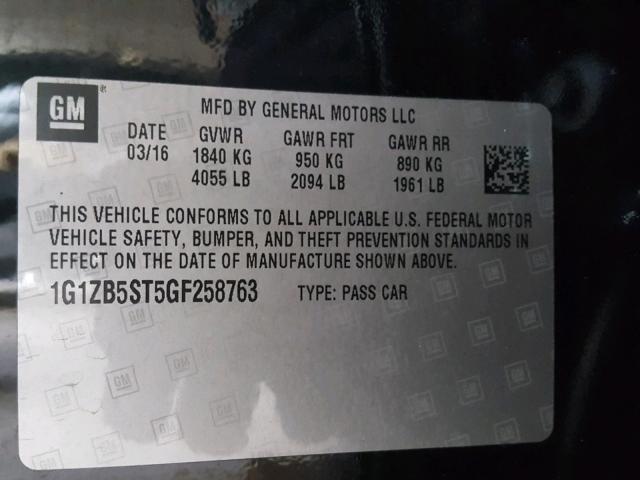 1G1ZB5ST5GF258763 - 2016 CHEVROLET MALIBU LS 黑色 照片 10